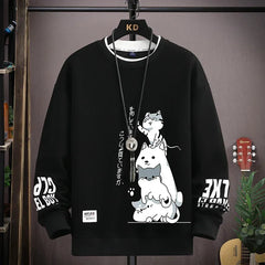 Autumn Men's Sweatshirt Japan Cartoon Cat Printed Top Harajuku Casual