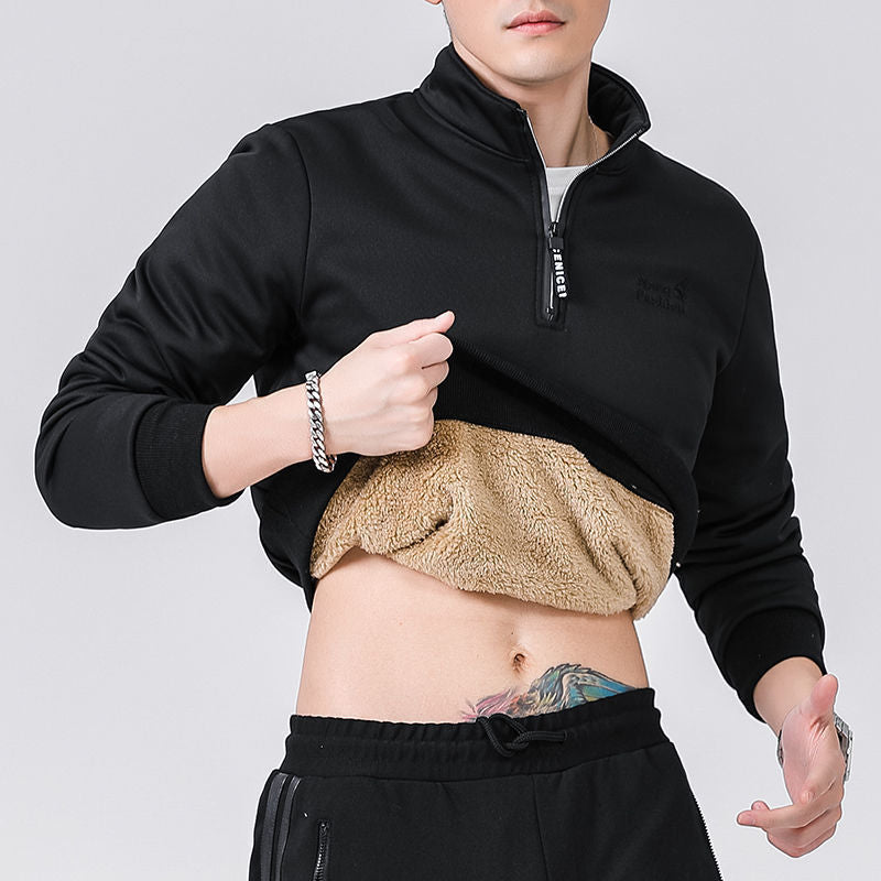 Men Winter Sweatshirts  Warm Sportswear Zipper Long Sleeve Sweat Shirts Male Black Vintage
