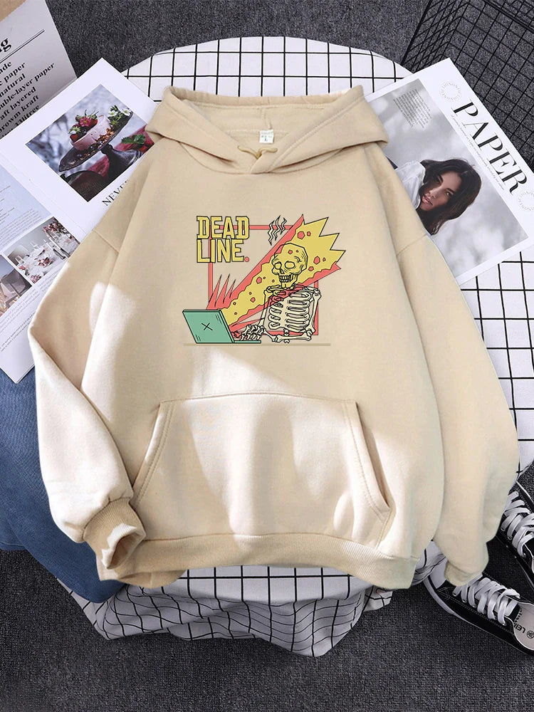 Cartoons Fleece When You Facing The Dead Line Print Men Fashion Loose Hoodie