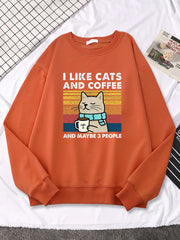 I Like Cats And Coffee Printed Female Pullover Autumn Fleece Sweatshirts