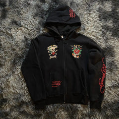 Zip Up Goth Vintage Print Harajuku Streetwear Y2k Grunge Gothic Grunge Loose Tops Skull