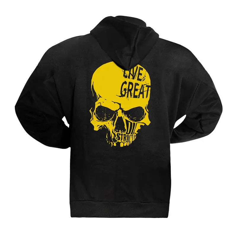 Punk Skull Print Hoodie Men's Streetwear