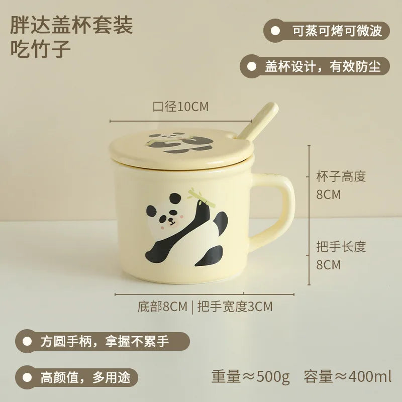 Creative Panda Ceramic Mug Large Capacity Scoop with Lid Exquisite