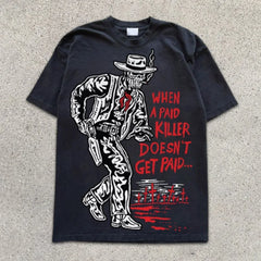 Hip Hop Y2K Streetwear Cowboy T-shirt Skeleton Print Men