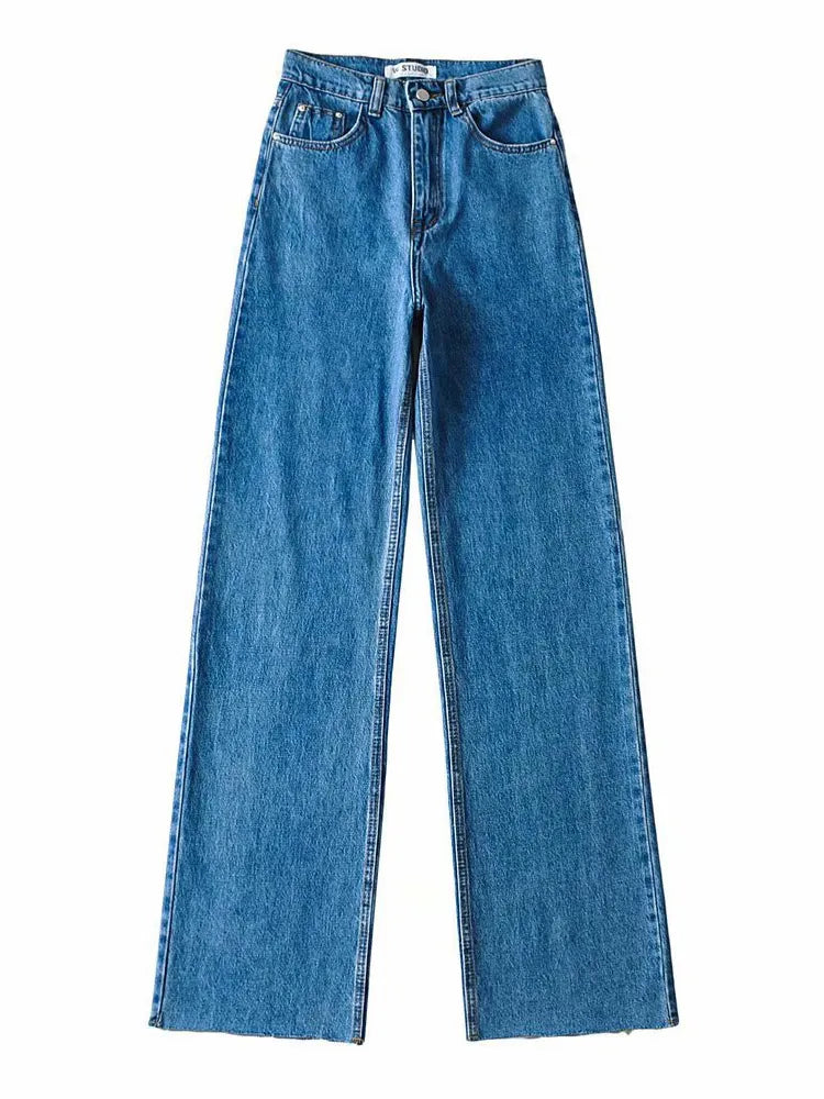 Straight Jeans Women High Waist Streetwear Light Blue Denim Pants Ladies Wide Leg