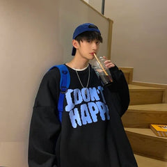 Autumn Korean Style Oversize Men Sweatshirt Letter Printed Pullovers Loose