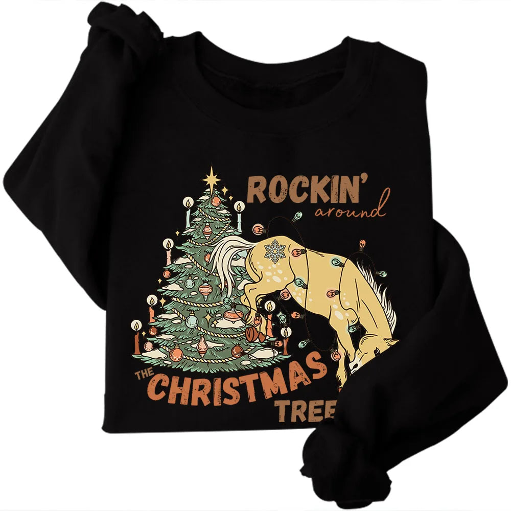 Rockin the Christmas Tree Sweatshirt Cowboy Cowgirl Christmas Sweatshirt Cozy Tops Sudadera