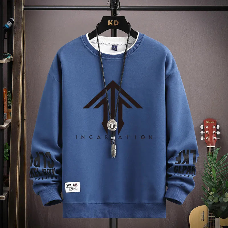 Korean Streetwear Graphic Sweatshirt Men Casual Fashion for Autumn