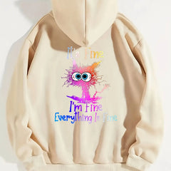 I'm Fine Letter Printed Women Hoodie: Fashion Fleece Pullover for Street Style Comfort