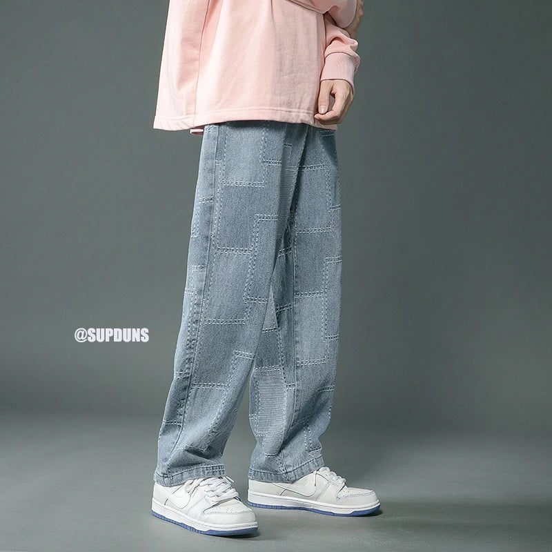 Men's Pants Plaid Scratch Jeans Streetwear
