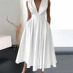 Spring V Neck Draped Party Dress