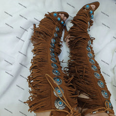 Western Dream Fringe Knee High Heels