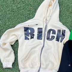 Y2k Vintage Printed Zip Up Hoodies Women Casual Loose Gothic Trend Tops