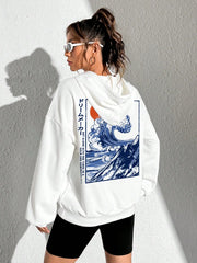 Japanese Style Ocean Wave Anime Design Hoodie Women Harajuku Autumn