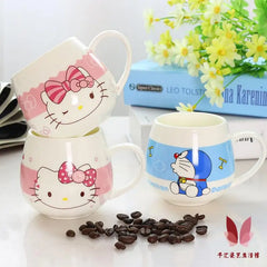 Cute Doraemon Hello Kitty Mug Ceramic Cup Fat Belly Cup Lovers Cup Creative Cartoon Bulb