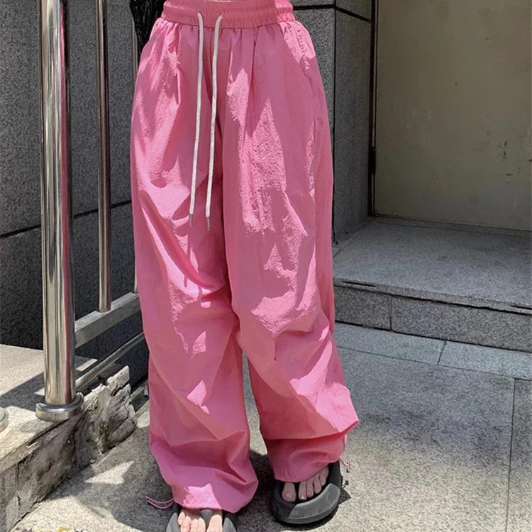 Y2K Pink Parachute Pants for Women