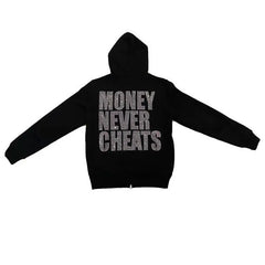 Y2K Gothic Hoodies Clothes Money Never Cheats Rhinestones Print Men Clothing