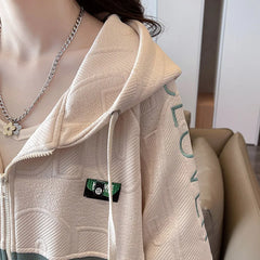 Spring Autumn Women's Zipper Hoodies Contrast Style Loose Hooded