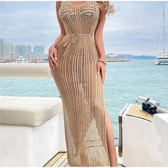 2024 Sultry Fishnet Maxi Knit Dress for Party Club Bodycon Look