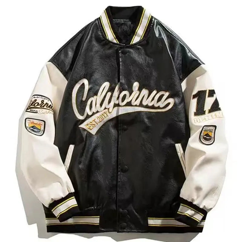 Print Pilot Baseball Jacket Men Hip-Hop Streetwear PU Leather Varsity Bomber Jacket Women 2023