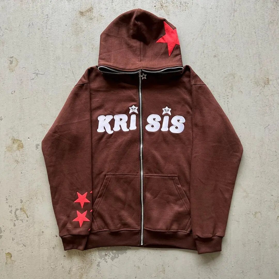 Y2K Revival Men Vintage Gothic Hoodies with Star Letter Prints