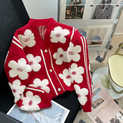 Red Spring Flowers Cardigan