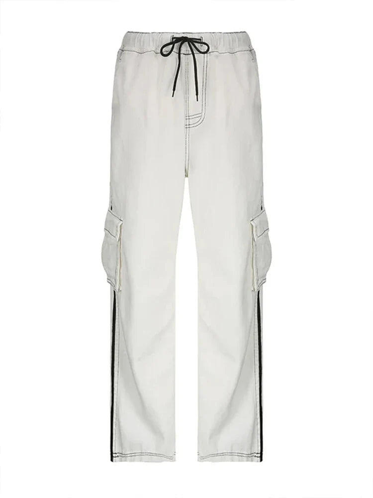 2024 New Women's Striped Wide Leg Sweatpants Lace-up Elastic Waist Work