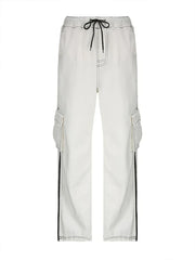 2024 New Women's Striped Wide Leg Sweatpants Lace-up Elastic Waist Work