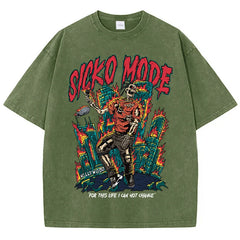 Street Clothing Washed Old Cotton Streetwear Skeleton Singer Graphic