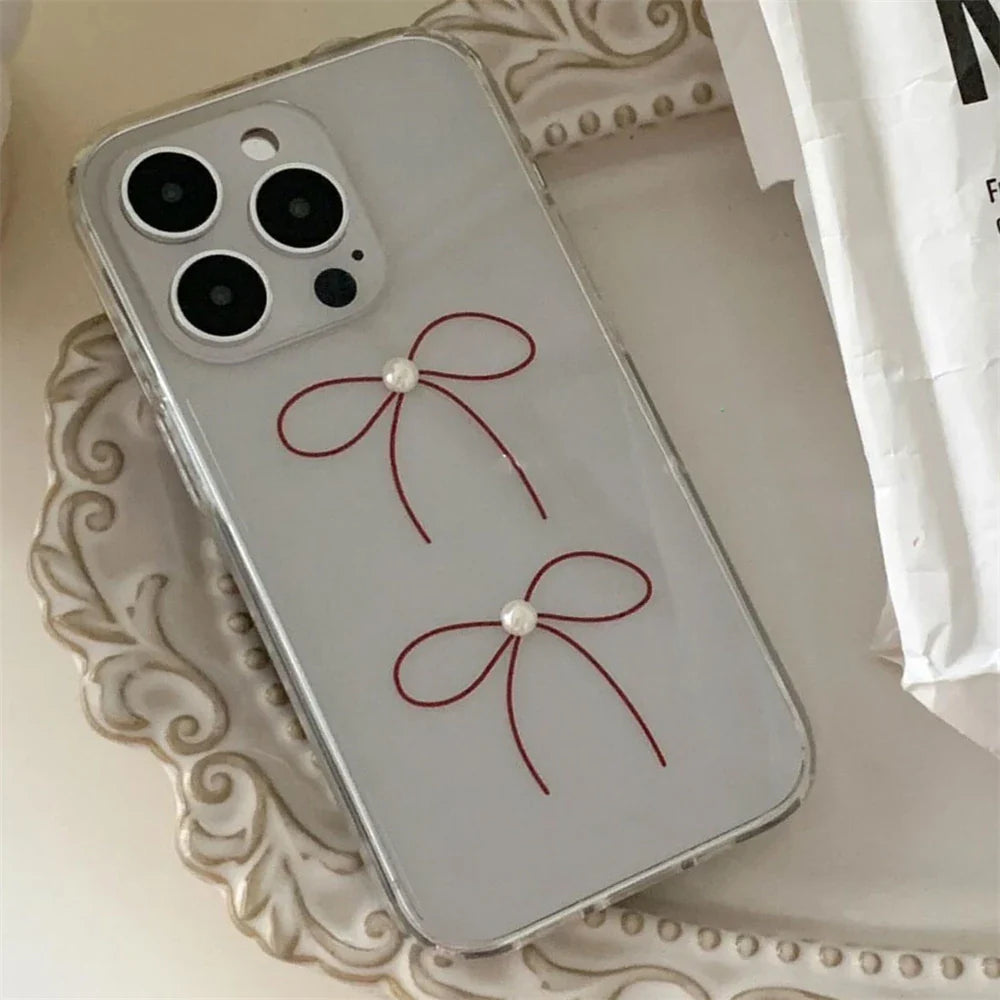 Korean 3D Pearl Bowknot iPhone Case Aesthetic Shockproof
