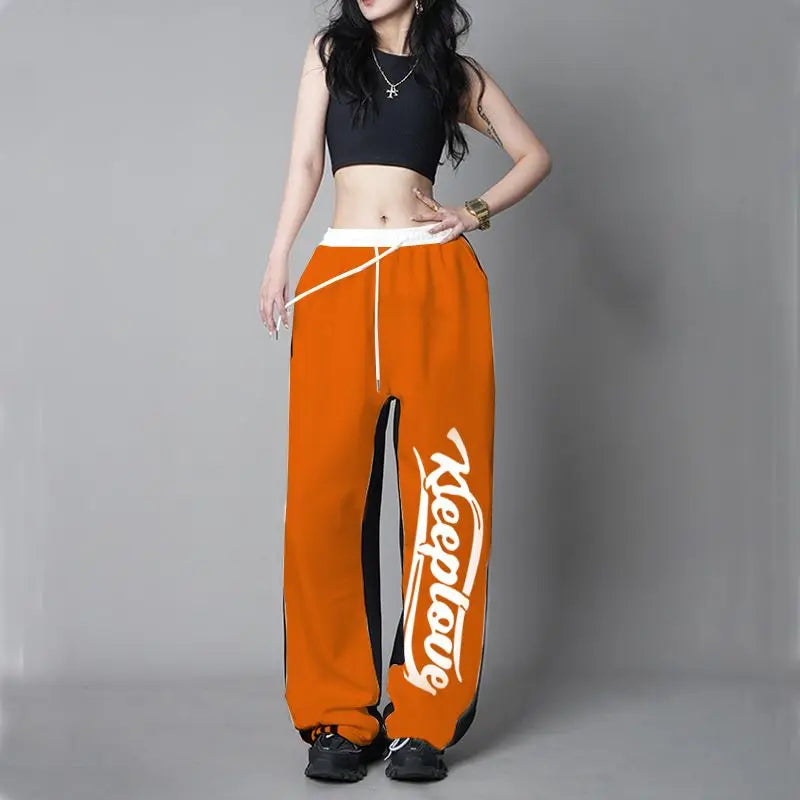 Stylish Y2K Sweatpants: High-Waist, Patchwork Contrast
