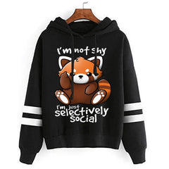 Women's Hoodies I Just Selectively Social Cute Little Raccoon Long Sleeves Casual Funny Graphic