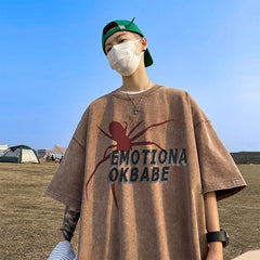Men's Summer T-shirts Spider Washed Streetwear