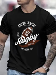 Super Rugby Print Tees Casual and Oversized Cotton T-shirts for Men
