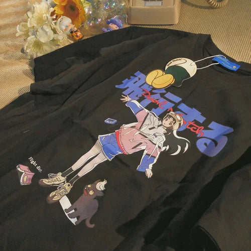 Y2k Harajuku Japanese Anime Cartoon Print T-shirt High Street Casual