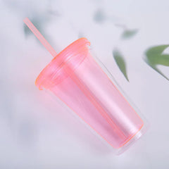 Reusable Double-Layer Tumblers with Lids and Straws - Ideal for Party, Juice, Birthday
