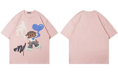 Men's Harajuku Streetwear Oversized T-Shirt with Funny Ghost Heart Graphic