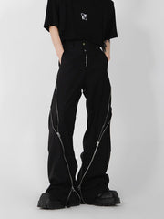 Men Black Slightly Flatrd Pants Vertical and Straight Casual Style Hight Street Retro