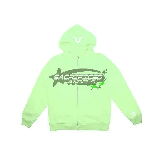 Star Letter Fashion Print Zip Up Vintage Hoodie Women Streetwear Kawaii Clothes