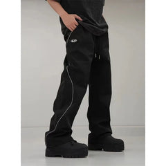 Retro Contrast Quick-Dry Sports Pants - Men Wide-Leg Casual