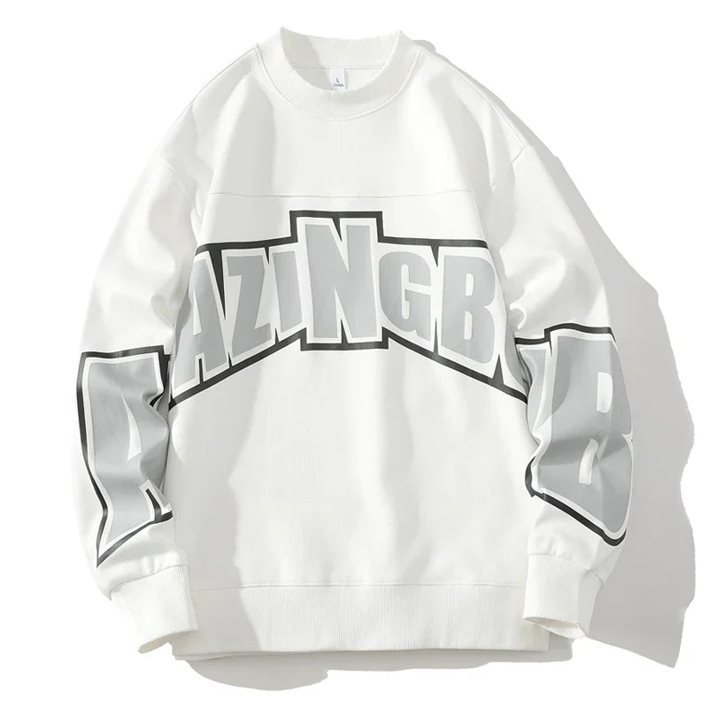 Spring Vibes Men Loose-Fitting Letter Top Round Neck Sweater for Autumn Comfort