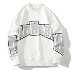 Spring Vibes Men Loose-Fitting Letter Top Round Neck Sweater for Autumn Comfort