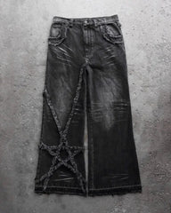 Mens Jeans Gothic American Streetwear Black Wide Leg