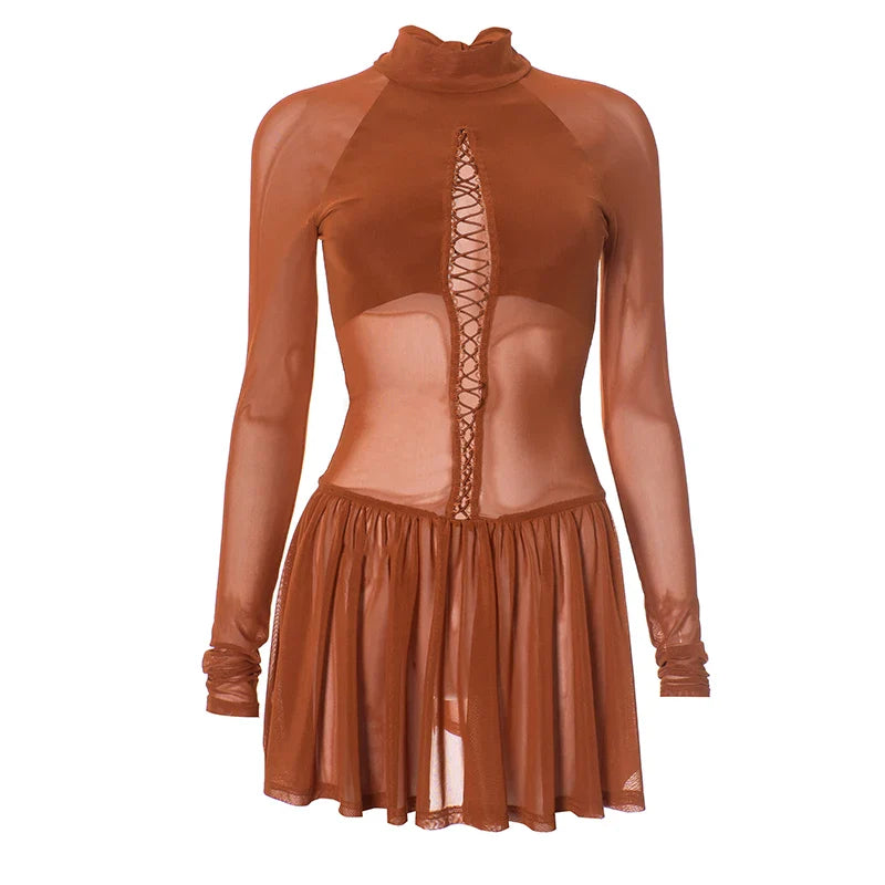 Shirring Pleated Mini Dress