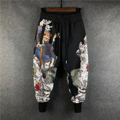 Men Pants Harem Joggers Patchwork Elastic  Hip Hop Printed  Streetwear Harajuku