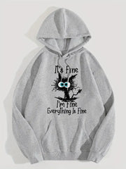 I'm Fine Letter Printed Women Hoodie: Fashion Fleece Pullover for Street Style Comfort