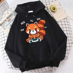 Cute Pew Red Panda Kawaii Printed Hoodie Casual Hoodies Long Sleeve Pullover Sweatshirts Oversized