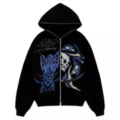 Women's Thick Hoodies Streetwear Skull Zip Up Fashion