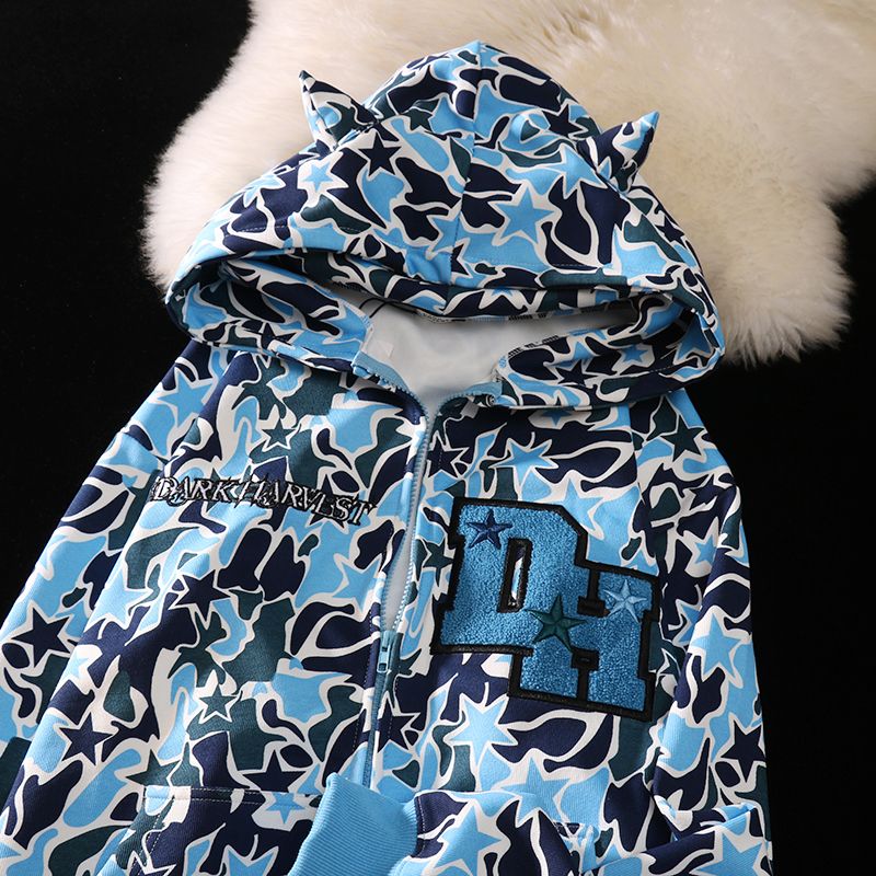 Hoodies Oversized Camouflage Sweatshirt Gothic Goth Zip Up Clothes Couples Streetwear Women