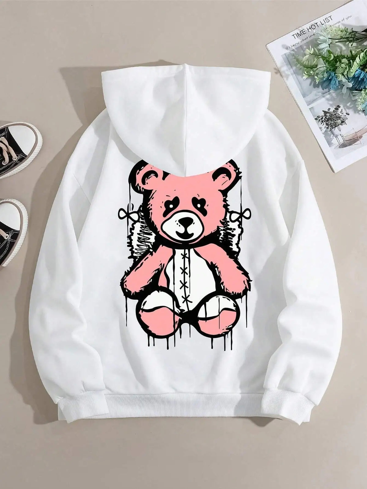 Lovely Puppet Bear Printing Hooded Female Fashion Soft Hoodie Autumn Oversize